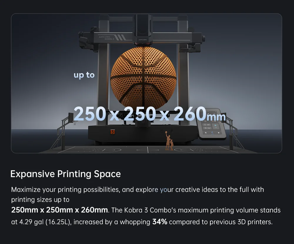 ANYCUBIC Kobra 3 Combo Multi-Color FDM 3D Printer Max 600mm/s Printing Speed Build Size 250x250x260mm