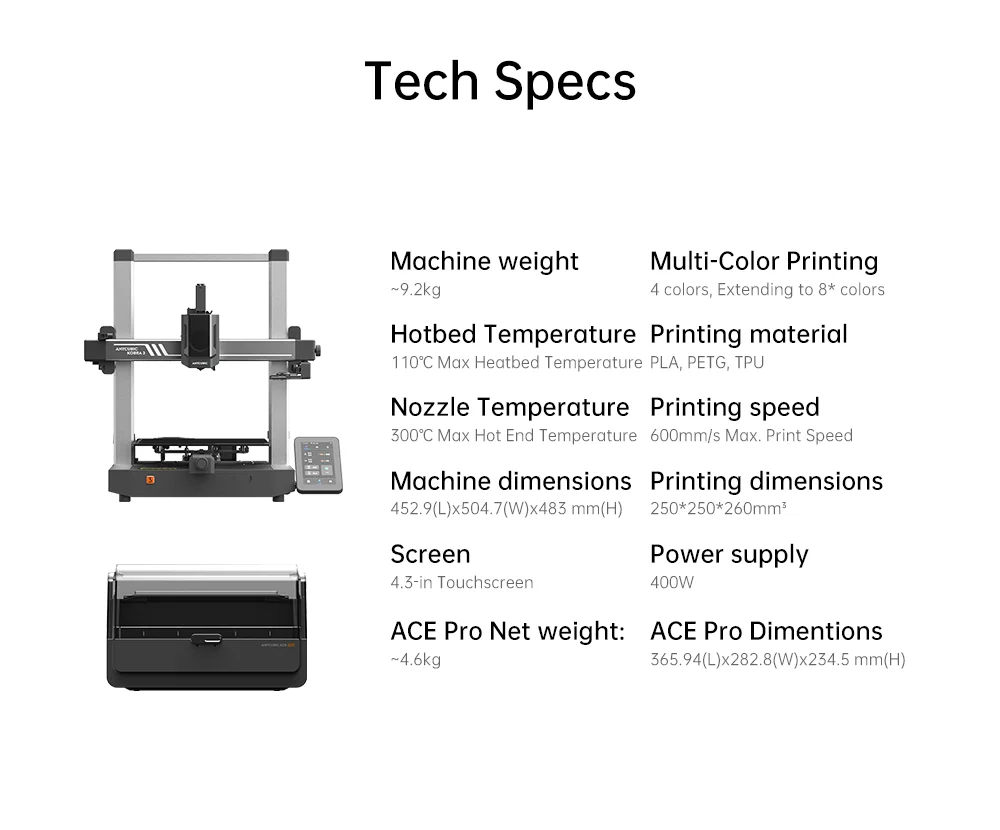 ANYCUBIC Kobra 3 Combo Multi-Color FDM 3D Printer Max 600mm/s Printing Speed Build Size 250x250x260mm