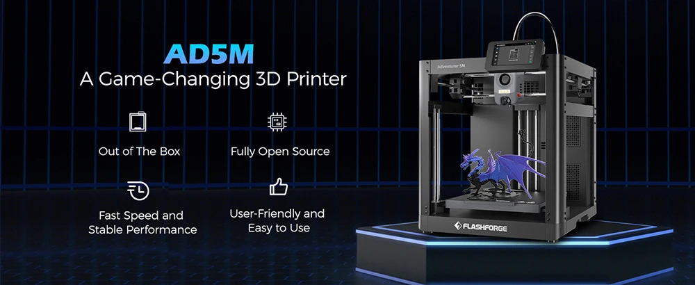 Flashforge Adventurer 5M 3d Printer Max 600mm/s High Speed Full-auto Leveling 280℃ Direct Extruder PEI Flexible Plate