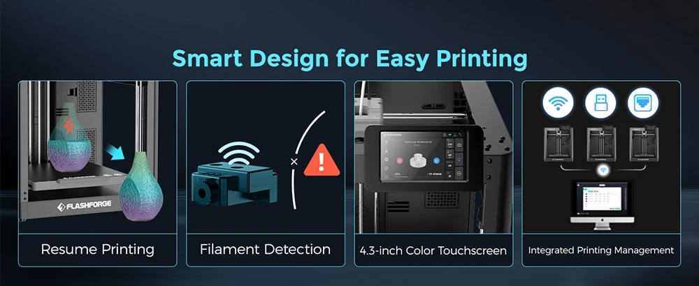 Flashforge Adventurer 5M 3d Printer Max 600mm/s High Speed Full-auto Leveling 280℃ Direct Extruder PEI Flexible Plate