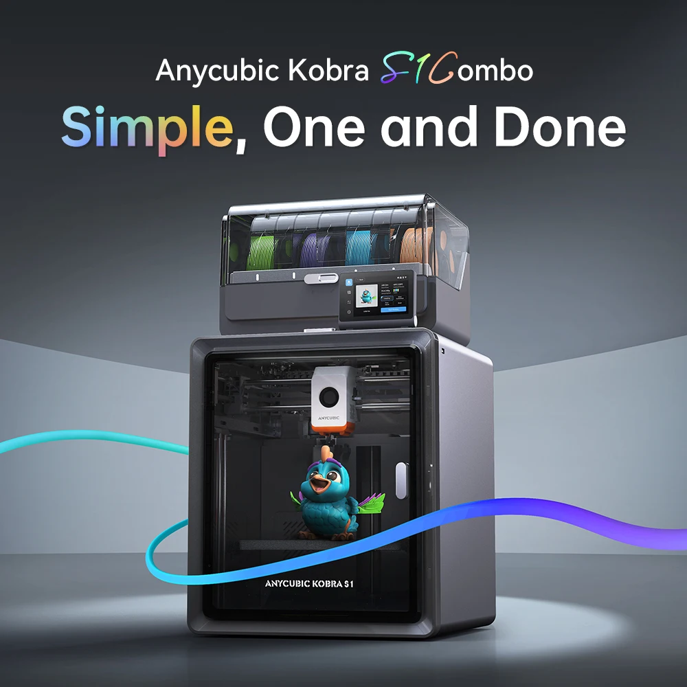 Anycubic Kobra S1 Combo Multi-Color 3D Printer Max Speed 600mm/s Core XY Stable Structure High Precision Ultra-Quiet 3D Printer