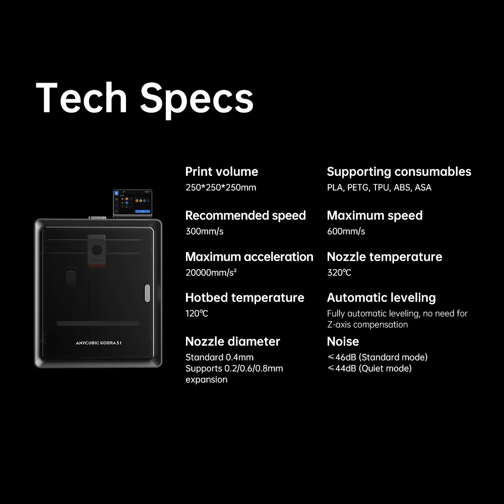 Anycubic Kobra S1 Combo Multi-Color 3D Printer Max Speed 600mm/s Core XY Stable Structure High Precision Ultra-Quiet 3D Printer