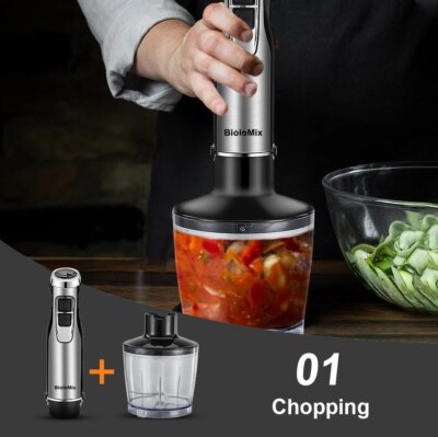 BioloMix 4 in 1 High Power 1200W Immersion Hand Stick Blender Mixer Includes Chopper and Smoothie Cup Stainless Steel Ice Blades - Image 4