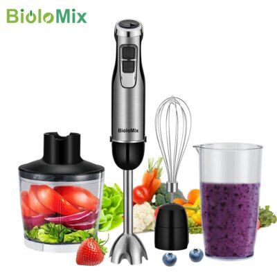 BioloMix 4 in 1 High Power 1200W Immersion Hand Stick Blender Mixer Includes Chopper and Smoothie Cup Stainless Steel Ice Blades - Image 2