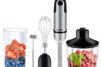 BioloMix 1200W 5-in-1 Immersion Hand Stick Blender Mixer Vegetable Meat Grinder 800ml Chopper Whisk 600ml Smoothie Cup