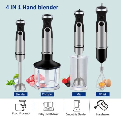 BioloMix 1200W 5-in-1 Immersion Hand Stick Blender Mixer Vegetable Meat Grinder 800ml Chopper Whisk 600ml Smoothie Cup - Image 4