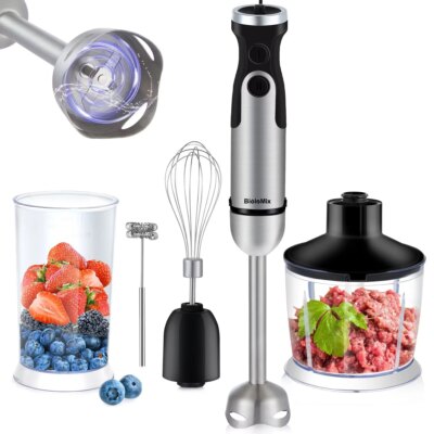 BioloMix 1200W 5-in-1 Immersion Hand Stick Blender Mixer Vegetable Meat Grinder 800ml Chopper Whisk 600ml Smoothie Cup - Image 6