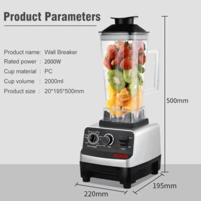 Heavy Duty Commercial BlenderJuicer Food Processor Ice Smoothies Blender Mixer High Power Juice maker Crusher 2000W EU Plug - Image 5