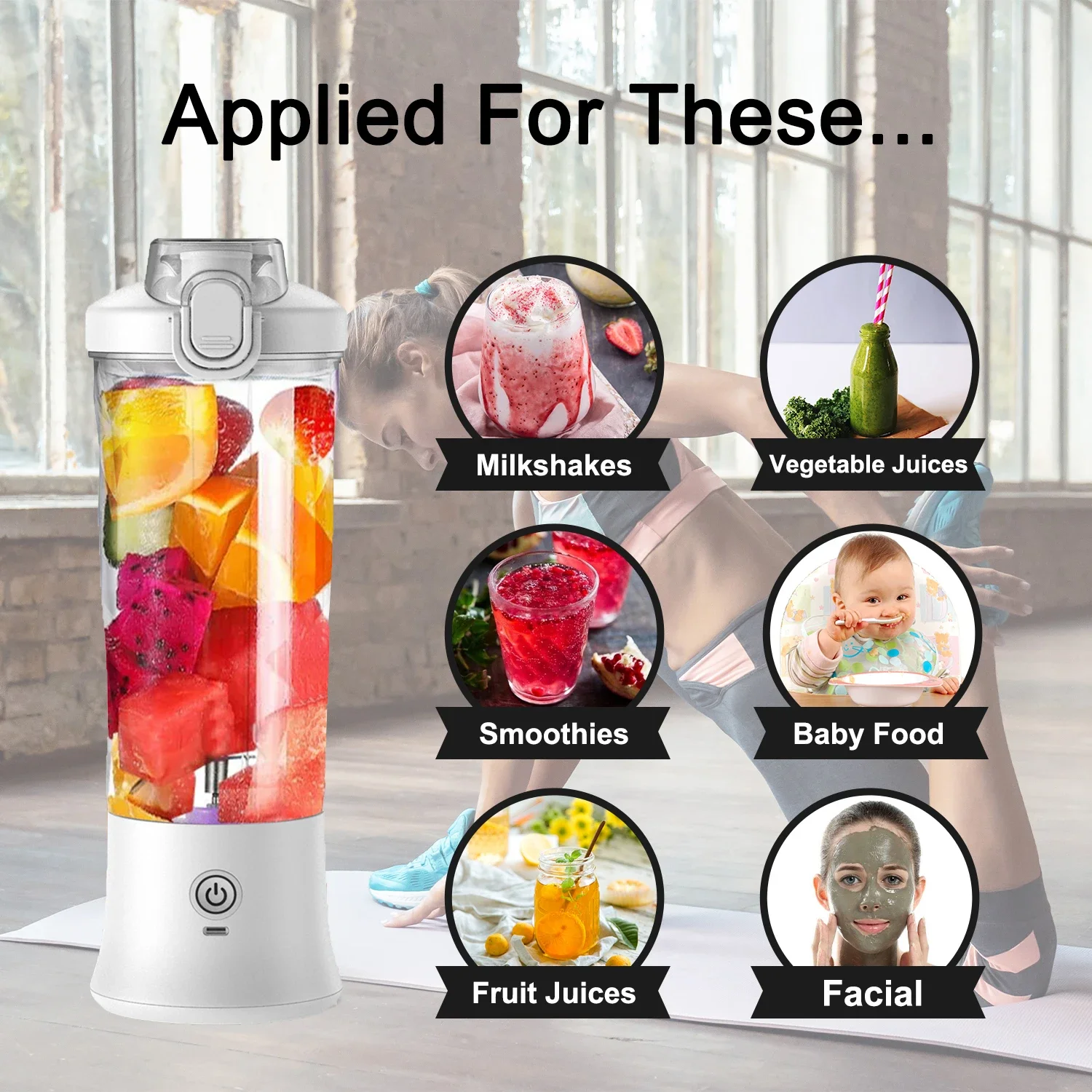 Portable Blender 600ML Electric Juicer Fruit Mixers 4000mAh USB Rechargeable Smoothie Mini Blender Personal Juicer