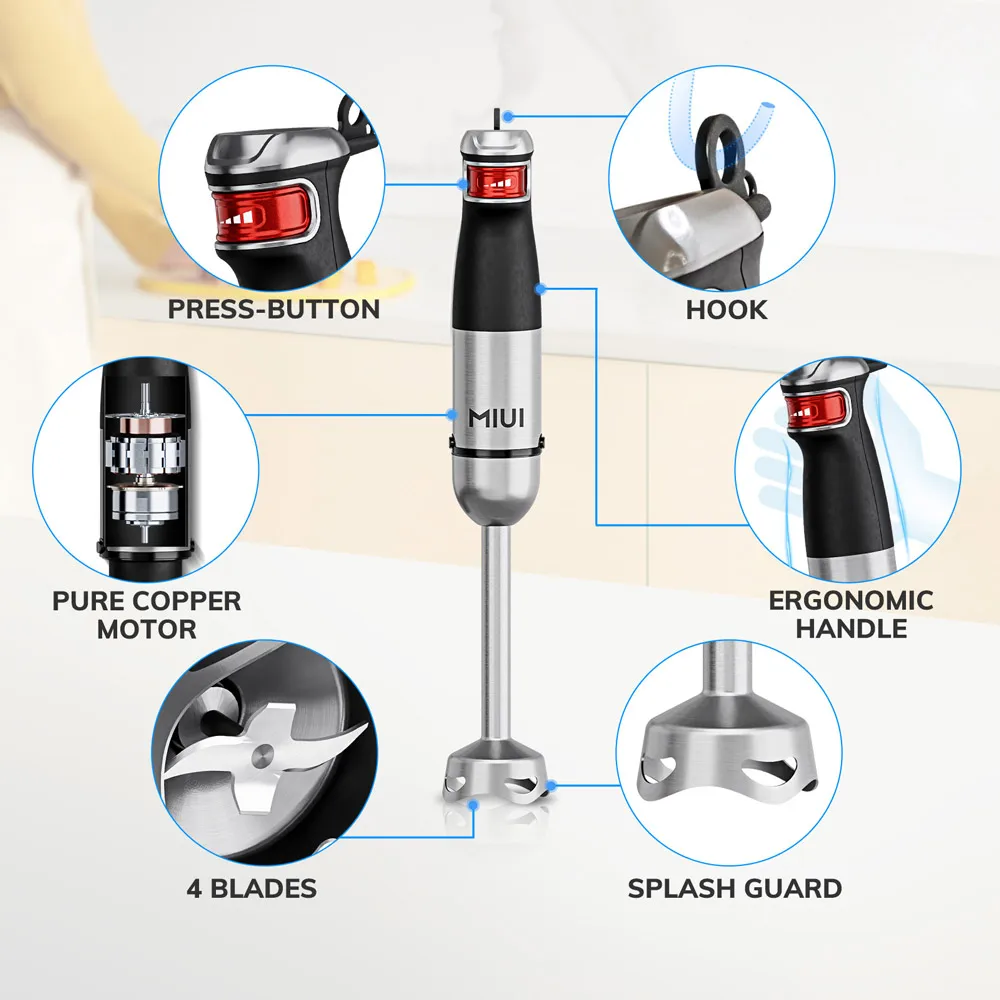 MIUI Electric Hand Held Stick Blender 6-in-1 Multi-Purpose Immersion Hand Blender,Stainless Steel Blades,Home & Kitchen,1200W MIUI Electric Hand Held Stick Blender 6-in-1 Multi-Purpose Immersion Hand Blender,Stainless Steel Blades,Home & Kitchen,1200W