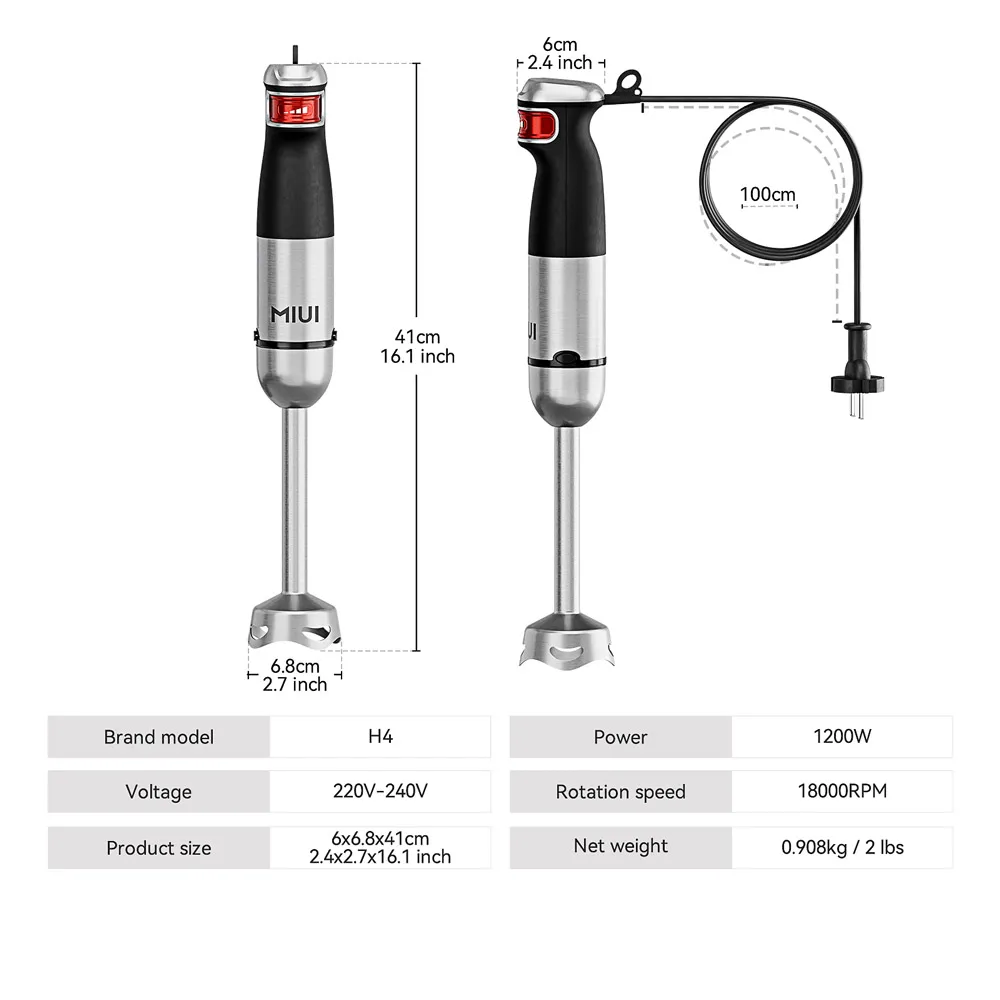 MIUI Electric Hand Held Stick Blender 6-in-1 Multi-Purpose Immersion Hand Blender,Stainless Steel Blades,Home & Kitchen,1200W MIUI Electric Hand Held Stick Blender 6-in-1 Multi-Purpose Immersion Hand Blender,Stainless Steel Blades,Home & Kitchen,1200W