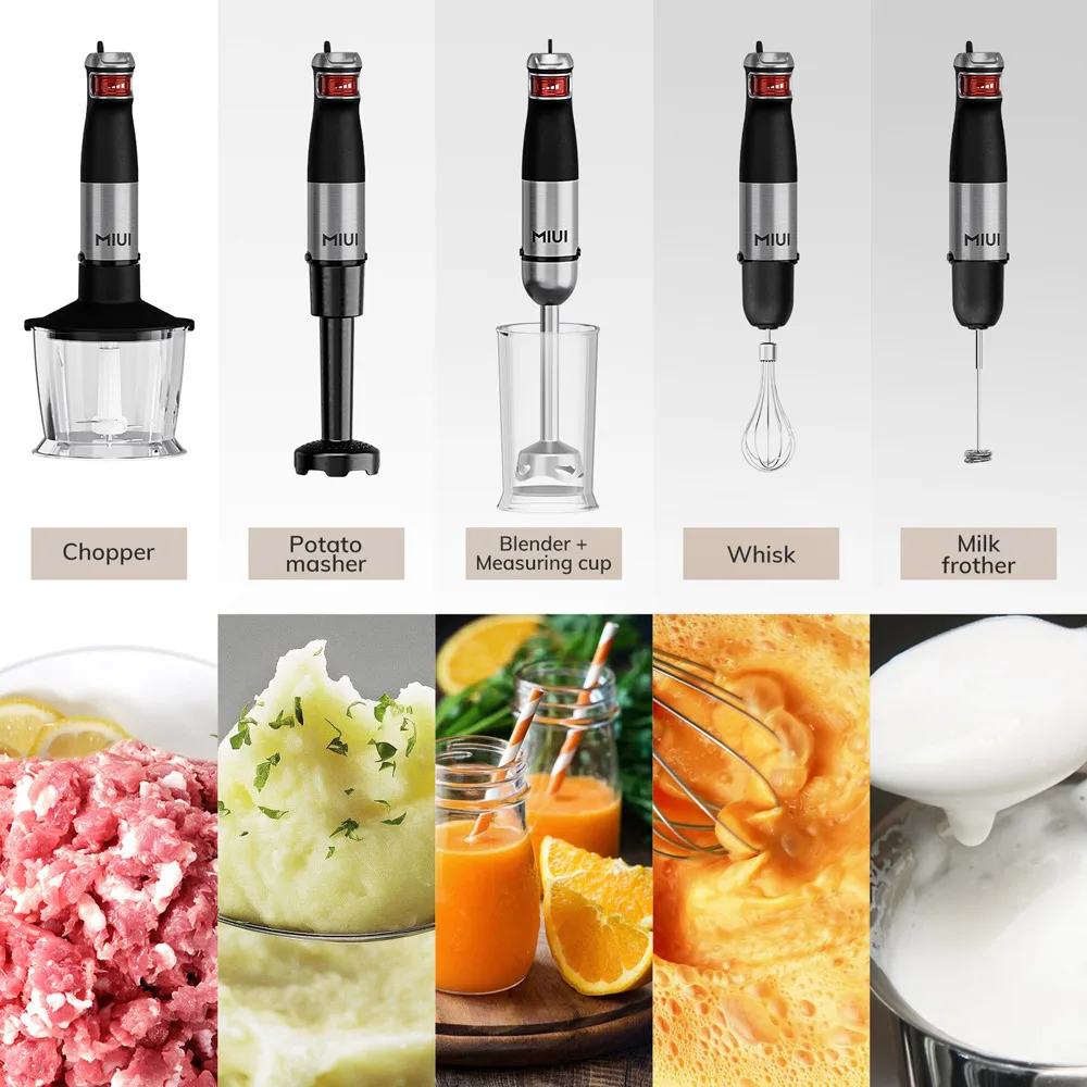 MIUI Electric Hand Held Stick Blender 6-in-1 Multi-Purpose Immersion Hand Blender,Stainless Steel Blades,Home & Kitchen,1200W MIUI Electric Hand Held Stick Blender 6-in-1 Multi-Purpose Immersion Hand Blender,Stainless Steel Blades,Home & Kitchen,1200W