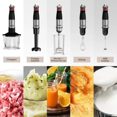 MIUI Electric Hand Held Stick Blender 6-in-1 Multi-Purpose Immersion Hand Blender,Stainless Steel Blades,Home & Kitchen,1200W - Image 4