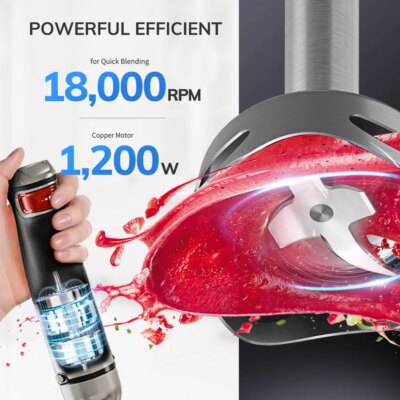 MIUI Electric Hand Held Stick Blender 6-in-1 Multi-Purpose Immersion Hand Blender,Stainless Steel Blades,Home & Kitchen,1200W - Image 2