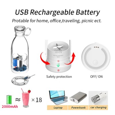 Portable Rechargeable juicer blender wireless mixer fresh juice 350ml With charger - Image 4