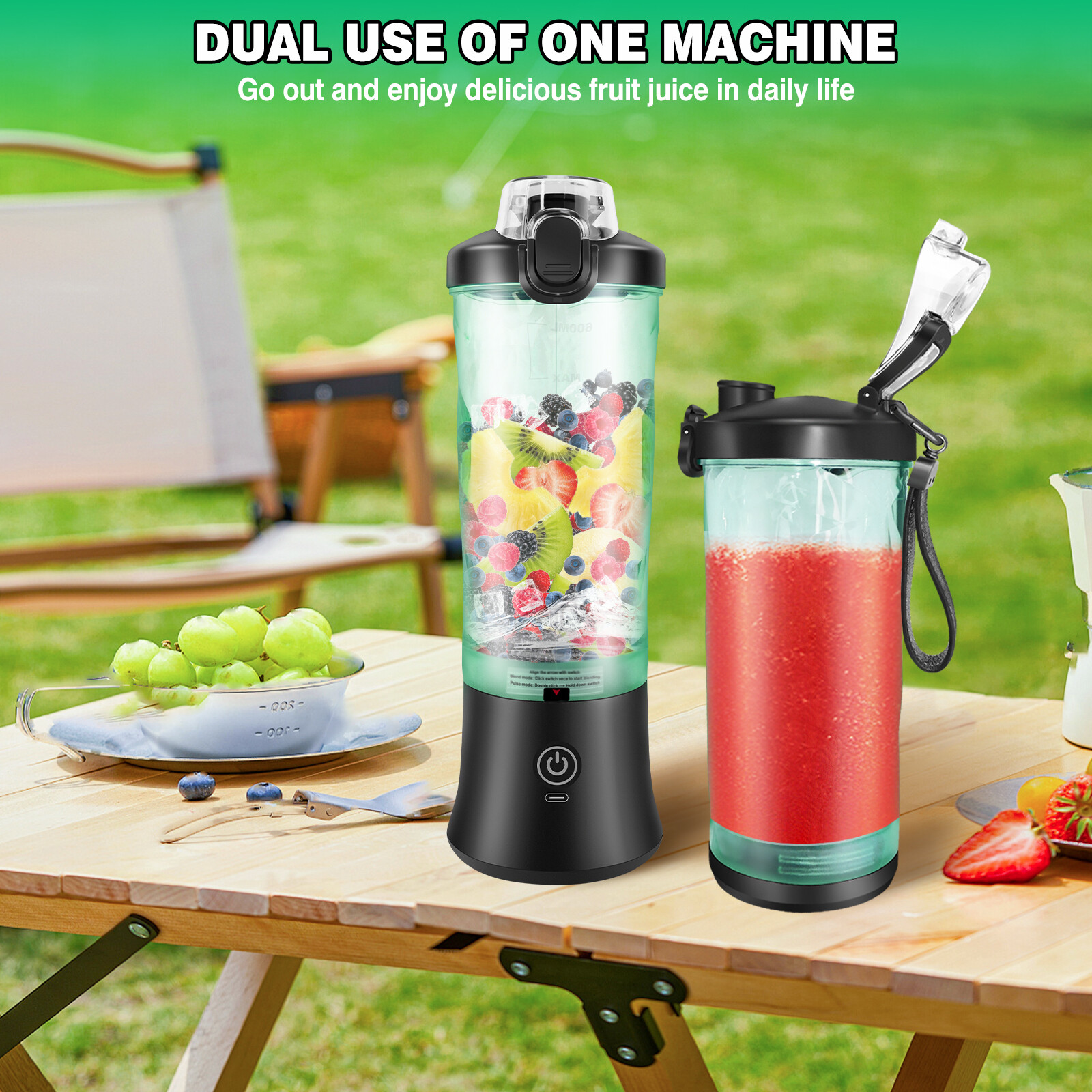 600ml Portable Mini Blender,USB Rechargeable Small Smoothie Blender,Large Capacity Travel Blender Portable Smoothies,Blends Ice