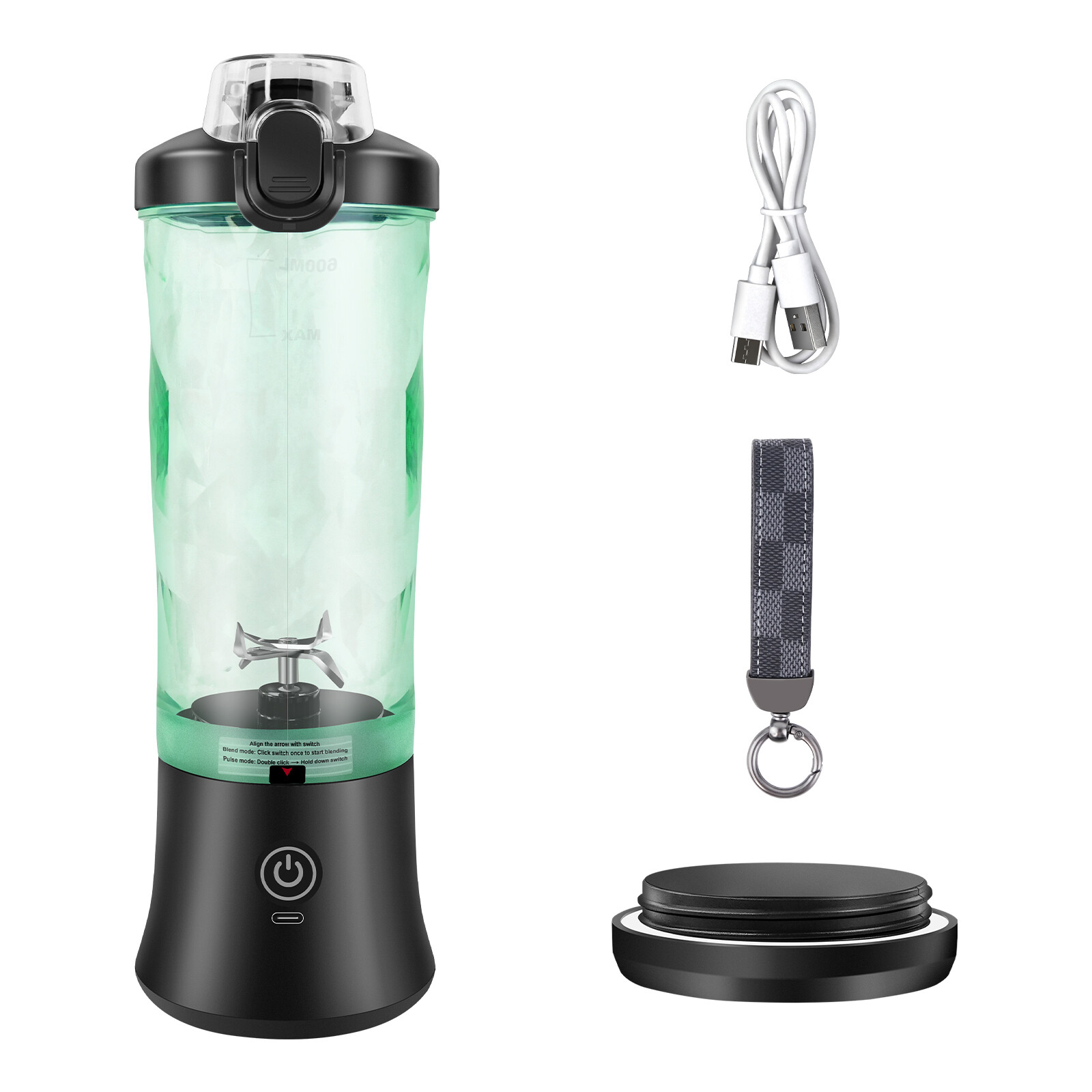 600ml Portable Mini Blender,USB Rechargeable Small Smoothie Blender,Large Capacity Travel Blender Portable Smoothies,Blends Ice