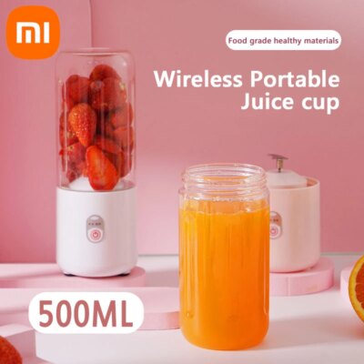 Xiaomi Mini Juicer Milk Shake Cup Small Portable Electric Wireless Juicer Home Usb Rechargeable 6 Blades Fruit Juice Blenders