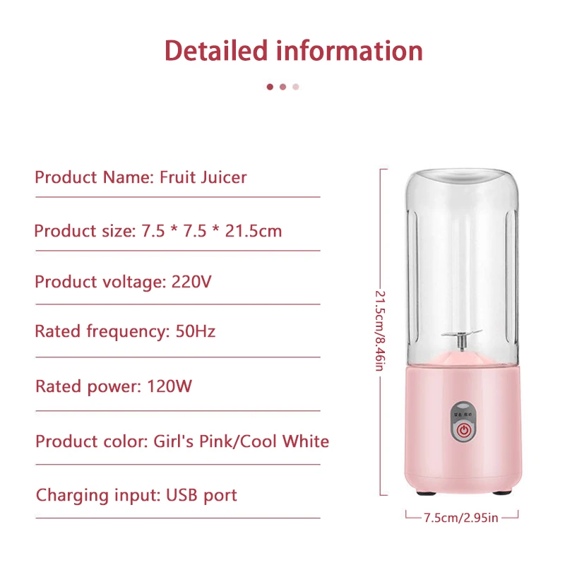 Xiaomi Mini Juicer Milk Shake Cup Small Portable Electric Wireless Juicer Home Usb Rechargeable 6 Blades Fruit Juice Blenders