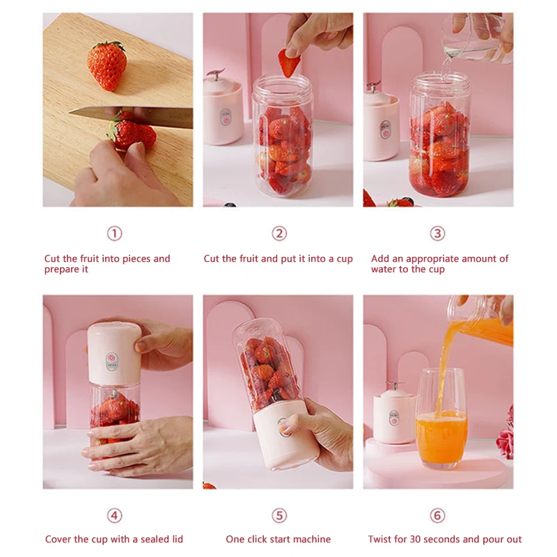 Xiaomi Mini Juicer Milk Shake Cup Small Portable Electric Wireless Juicer Home Usb Rechargeable 6 Blades Fruit Juice Blenders