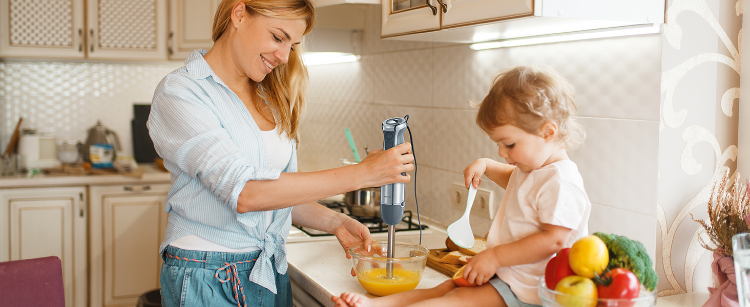 Hand Blender 1000W, Reemix 5-in-1 Electric Stick Blender, Copper Motor Stainless Steel Blade Stick Blender Mixer with Turbo Mode