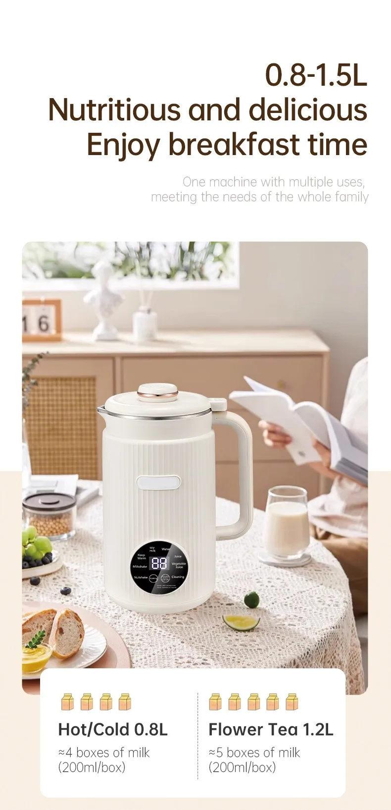 220V/110V  Multifunctional Electric Soybean Milk Machine Food Blender Automatic Fruit Juice Maker Water Boiling Kettl Soy