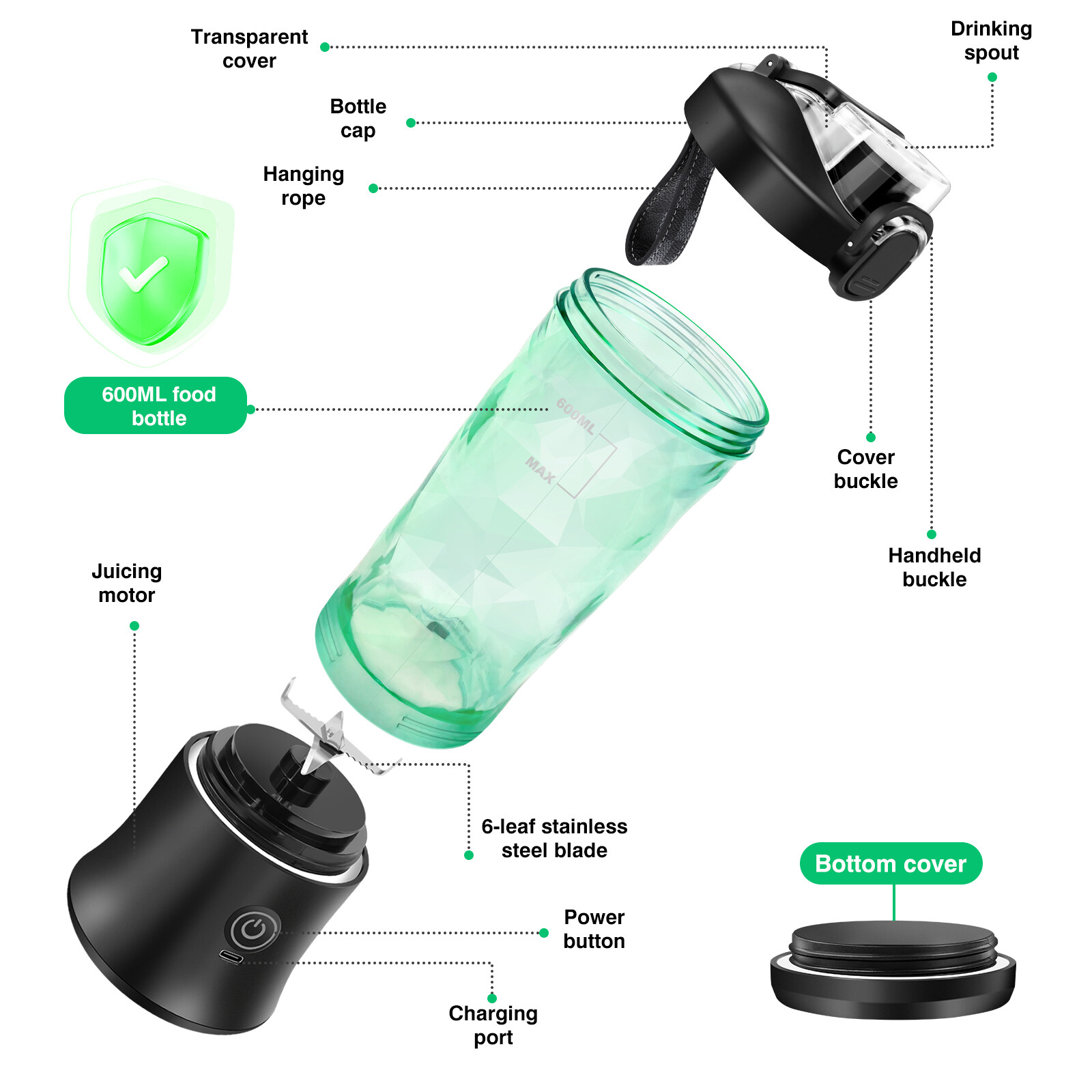Professional 2 In 1 Portable Blender 600ML Electric Juicer Fruit Mixers USB Rechargeable Smoothie Mini Blender Personal Juicer Professional 2 In 1 Portable Blender 600ML Electric Juicer Fruit Mixers USB Rechargeable Smoothie Mini Blender Personal Juicer