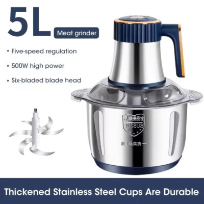 Electric Meat Grinders 5L Food Crusher Stainless Steel Multifunctional Vegetable Slicer Processor Chopper Kitchen Blenders - Image 3