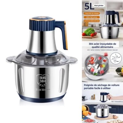 Electric Meat Grinders 5L Food Crusher Stainless Steel Multifunctional Vegetable Slicer Processor Chopper Kitchen Blenders - Image 4