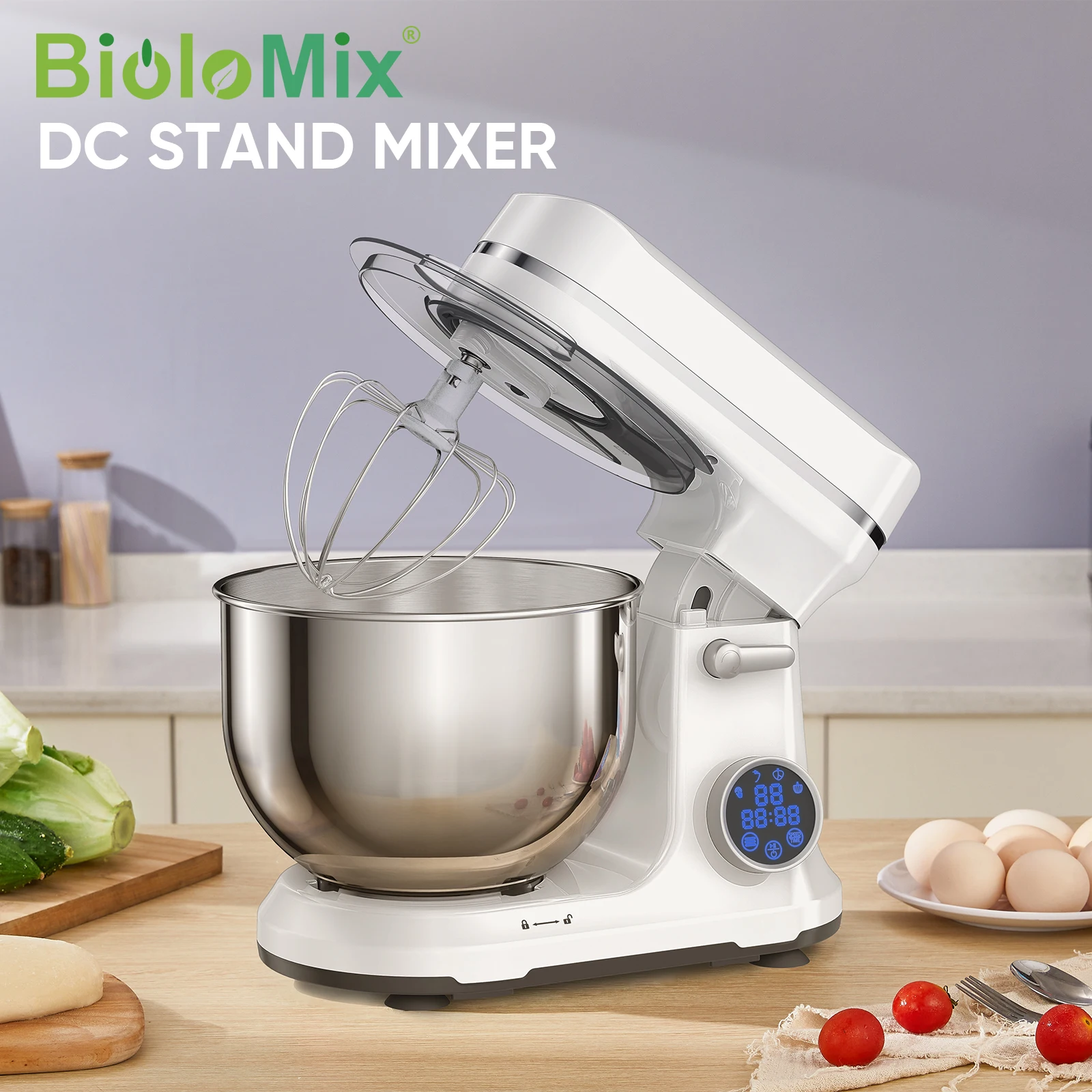 BioloMix Kitchen Food Stand Mixer, 1200W 11-Speeds DC Motor, Digital OLED Screen, Electric Food Mixer with Dough Hook, Whisk BioloMix Kitchen Food Stand Mixer, 1200W 11-Speeds DC Motor, Digital OLED Screen, Electric Food Mixer with Dough Hook, Whisk