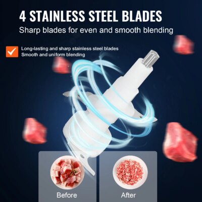 VEVOR Electric Meat Grinder with 4-Wing Stainless Steel Blades2.5 Cup Glass Bowl2 Speeds Food Grinder for Baby Food - Image 3