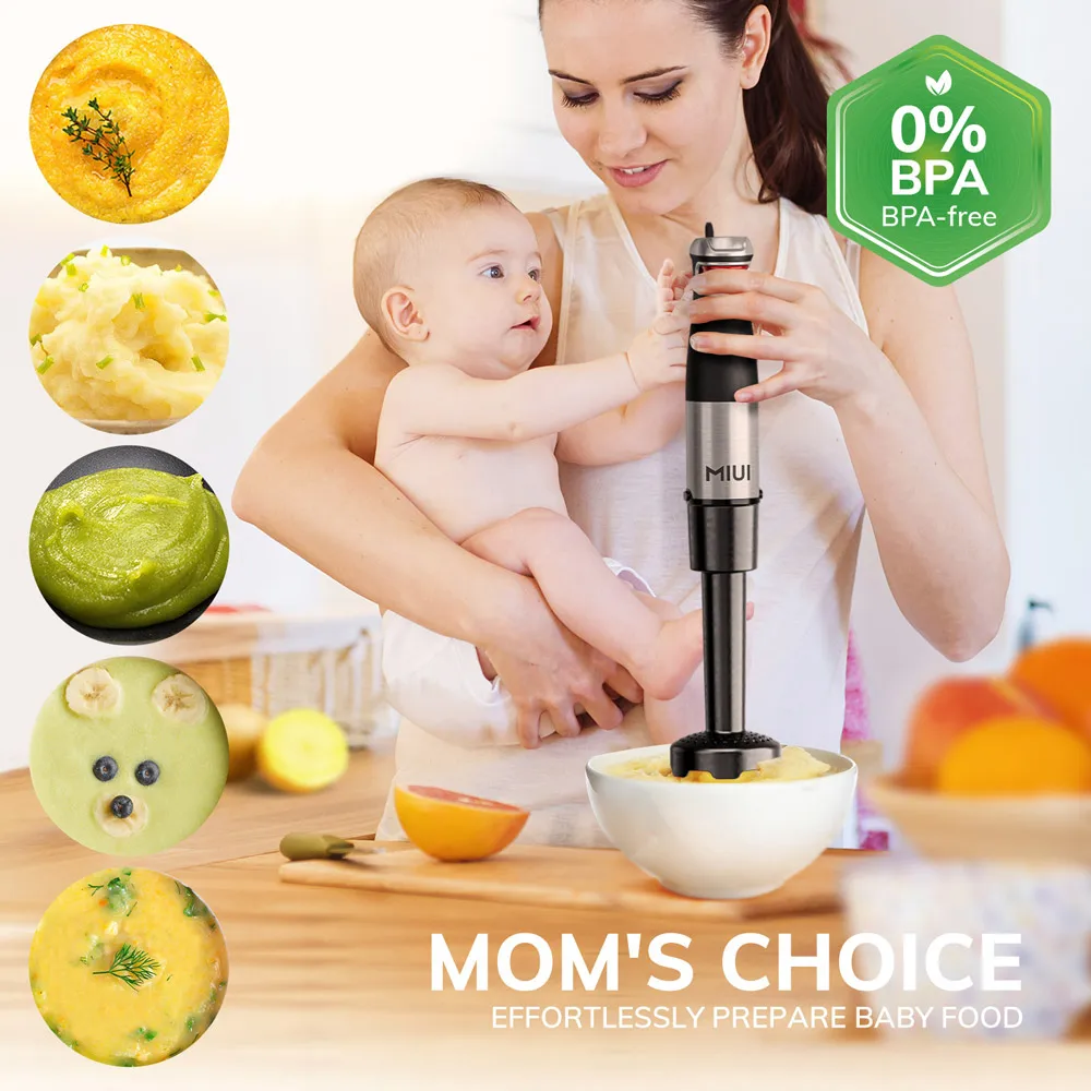 MIUI Electric Hand Held Stick Blender 6-in-1 Multi-Purpose Immersion Hand Blender Stainless Steel Blades Home Kitchen1200W