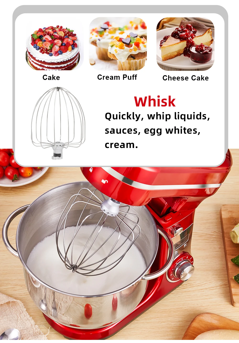 BioloMix Kitchen Food Stand Mixer, Blender, Quiet Motor, Cream Egg Whisk, Whip Dough Kneader, 6-Speed, 1200 W, 6 L, DC BioloMix Kitchen Food Stand Mixer, Blender, Quiet Motor, Cream Egg Whisk, Whip Dough Kneader, 6-Speed, 1200 W, 6 L, DC
