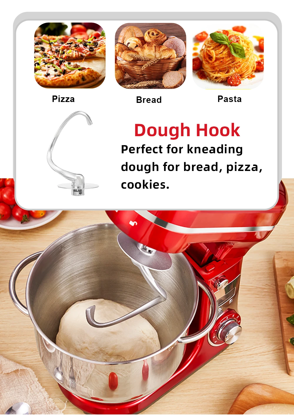BioloMix Kitchen Food Stand Mixer, Blender, Quiet Motor, Cream Egg Whisk, Whip Dough Kneader, 6-Speed, 1200 W, 6 L, DC BioloMix Kitchen Food Stand Mixer, Blender, Quiet Motor, Cream Egg Whisk, Whip Dough Kneader, 6-Speed, 1200 W, 6 L, DC