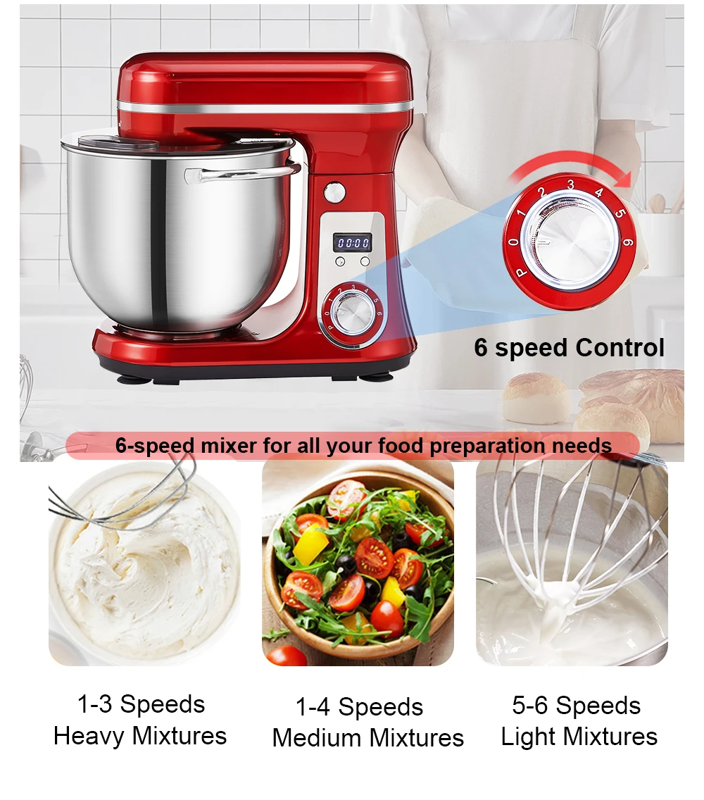 BioloMix Kitchen Food Stand Mixer, Blender, Quiet Motor, Cream Egg Whisk, Whip Dough Kneader, 6-Speed, 1200 W, 6 L, DC BioloMix Kitchen Food Stand Mixer, Blender, Quiet Motor, Cream Egg Whisk, Whip Dough Kneader, 6-Speed, 1200 W, 6 L, DC