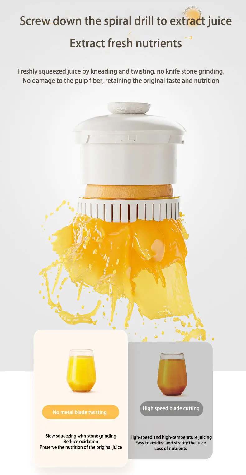 Home Travel 1500mAh Rechargeable Juicer For Lemon Orange Citrus 45W  Wireless Blender Automatic Separation Raw Electric Juicer