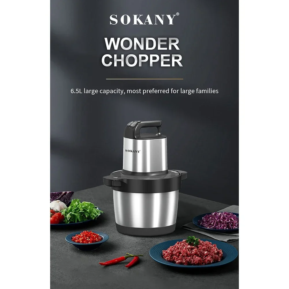Houselin Meat Grinder Electric, Food Processor 6.5L Stainless Steel Meat Blender Food Chopper for Meat, Vegetables, Nuts