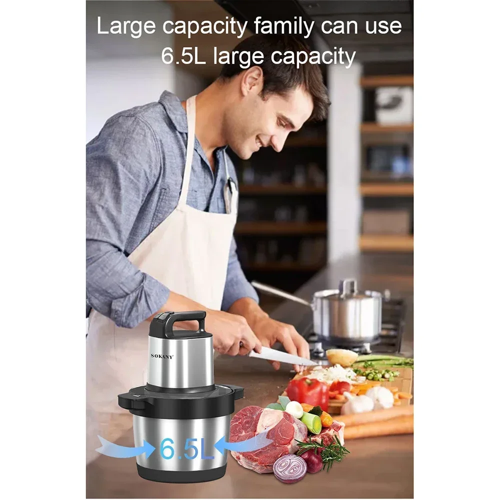 Houselin Meat Grinder Electric, Food Processor 6.5L Stainless Steel Meat Blender Food Chopper for Meat, Vegetables, Nuts