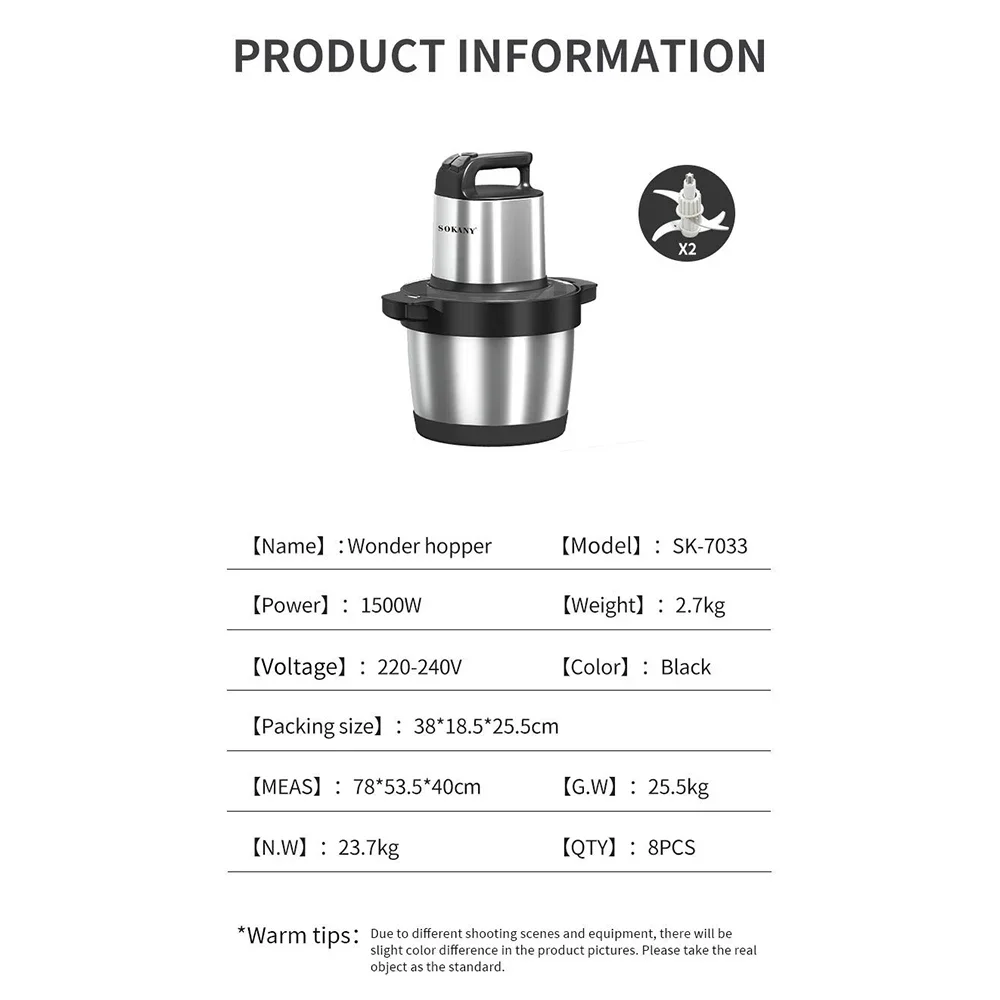 Houselin Meat Grinder Electric, Food Processor 6.5L Stainless Steel Meat Blender Food Chopper for Meat, Vegetables, Nuts