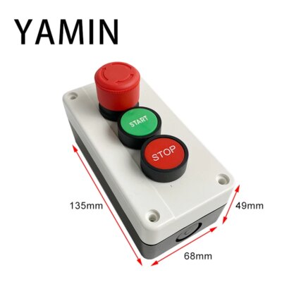 600V 10A OFF-ON-OFF Start Stop NC Emergency Stop NO Red Green Control Electric Circuit Flat Push Button Switch - Image 2