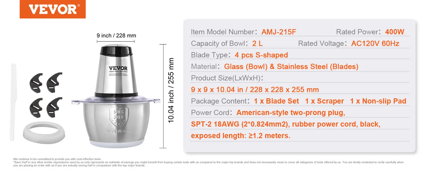 VEVOR Food Processor Electric Meat Grinder with 4-Wing Stainless Steel Blades Stainless Steel Bowl for Baby Food VEVOR Food Processor Electric Meat Grinder with 4-Wing Stainless Steel Blades Stainless Steel Bowl for Baby Food