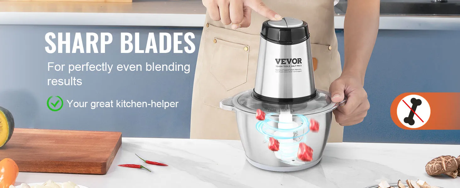 VEVOR Food Processor Electric Meat Grinder with 4-Wing Stainless Steel Blades Stainless Steel Bowl for Baby Food VEVOR Food Processor Electric Meat Grinder with 4-Wing Stainless Steel Blades Stainless Steel Bowl for Baby Food