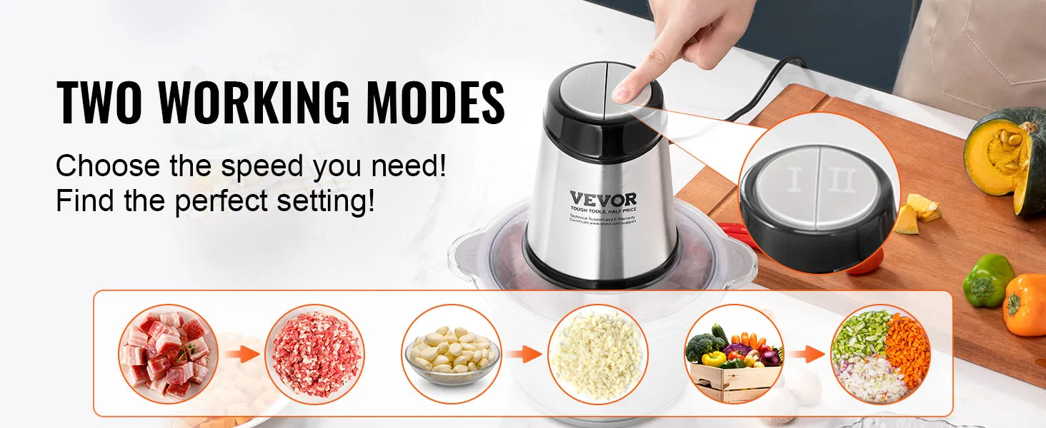VEVOR Food Processor Electric Meat Grinder with 4-Wing Stainless Steel Blades Stainless Steel Bowl for Baby Food VEVOR Food Processor Electric Meat Grinder with 4-Wing Stainless Steel Blades Stainless Steel Bowl for Baby Food