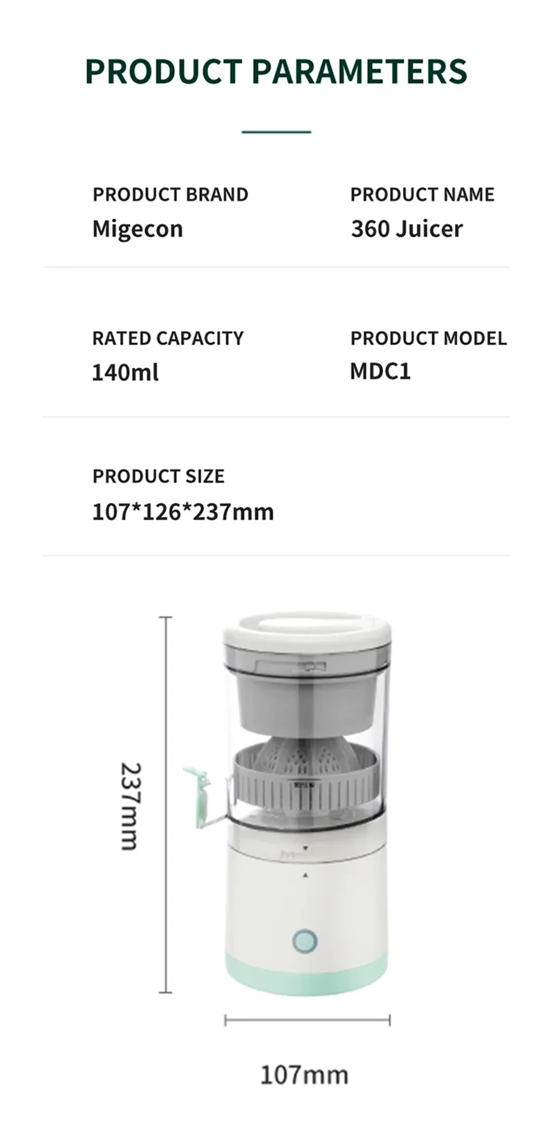 Xiaomi MIJAI Portable Electric Juicer USB Charging Orange Fruit Blender Household Juice Squeezer Mixer Citrus Juicer For Travel