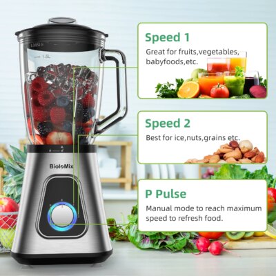 BioloMix 1300W Smoothie Blender with 1.5L Glass Jar, Personal Blenders Combo for Frozen Fruit Drinks,  Sauces - Image 2