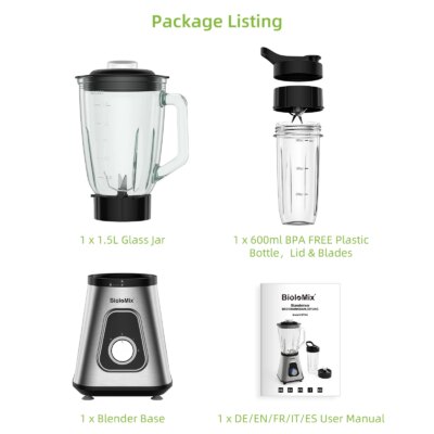 BioloMix 1300W Smoothie Blender with 1.5L Glass Jar, Personal Blenders Combo for Frozen Fruit Drinks,  Sauces - Image 6