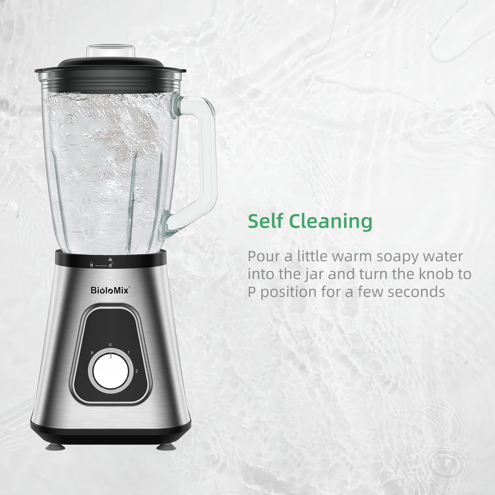BioloMix 1300W Smoothie Blender with 1.5L Glass Jar, Personal Blenders Combo for Frozen Fruit Drinks,  Sauces