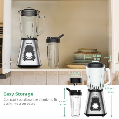 BioloMix 1300W Smoothie Blender with 1.5L Glass Jar, Personal Blenders Combo for Frozen Fruit Drinks,  Sauces - Image 5