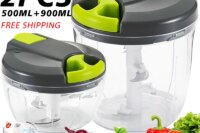 2PCS 500ML+900ML Manual Food Processor Vegetable Chopper Hand Crank Garlic Mincer Portable Onion Cutter Fruit Kitchen Accessorie
