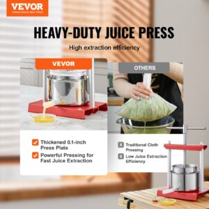 VEVOR 2L 3L 3.36L Manual Fruit Press Stainless Steel Household Manual Squeezer Cider Vegetables Juice Extractor for Home Kitchen - Image 2